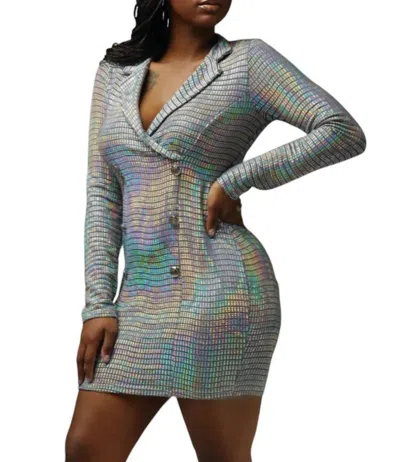 La Banga Metallic Blazer Dress In Silver