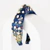 La Bella Women's Morning Glory Jeweled Floral Silk Headband In Blue In Blue