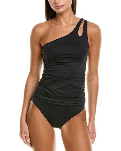 La Blanca Island Goddess Ruched One-shoulder Tankini Top In Black
