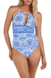 La Blanca Alboran High Neck Keyhole Tankini In Blue