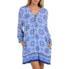 La Blanca Alboran Sea Lace Up V-neck Tunic Cover Up In Blue In Blue