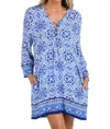 La Blanca Alboran Sea Lace Up V-neck Tunic Cover Up In Blue In Blue