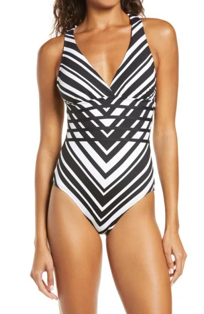La Blanca Archistripe Cross Back One-piece Swimsuit In Black