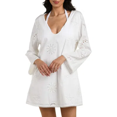La Blanca Bayside Eyelet Stretch Cotton Cover-up Tunic In White