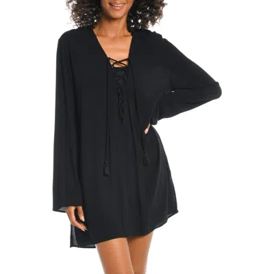 La Blanca Beachcomber Cover-up Long Sleeve Dress In Black