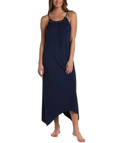 La Blanca Beaded Covers High Neck Beaded Maxi Dress In Blue