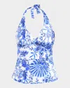 La Blanca Beyond Haler Goddess Tankini Swim Top In Blue Multi