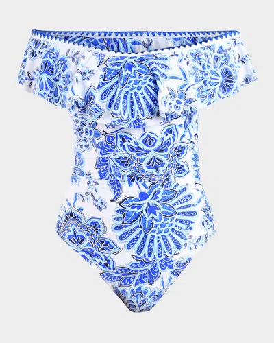 La Blanca Beyond Off-shoulder Ruffle One-piece Swimsuit In Blue