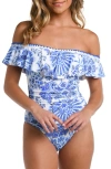 La Blanca Beyond Off-shoulder Ruffle One-piece Swimsuit In Blue