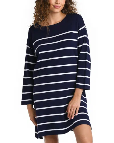 La Blanca Stripe Boat Neck Cover-up Tunic In Blue