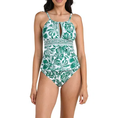 La Blanca Botanical Brocade Keyhole Tankini Top In Green