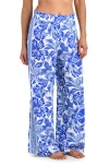 La Blanca Botanical Brocade Wide Leg Swim Cover-up Pants In Blue