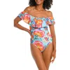 La Blanca Breezy Off-shoulder Ruffle One-piece Swimsuit In Multi