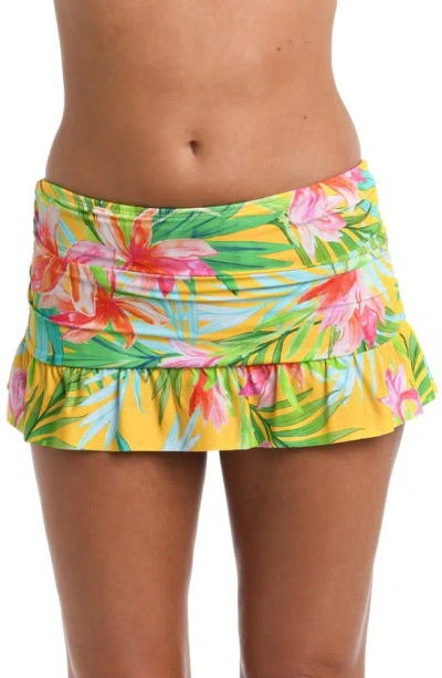 La Blanca Calypso Ruffle Skirted Bikini Bottoms In Yellow Multi