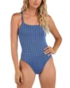La Blanca Lace-up Back Print One-piece Swimsuit In Chambray