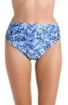 La Blanca Cheetah Mid-waist Overlap Sash Band Bikini Bottoms In Blue