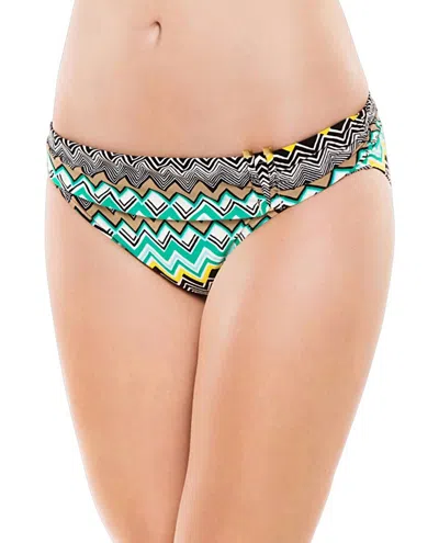 La Blanca Chevron Shirred Band Hipster Swim Bottom In Emerald Sahara In Multi