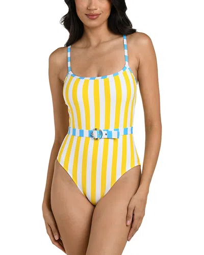 La Blanca Coastal Belted Stripe One-piece Swimsuit In Yellow