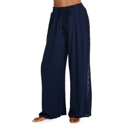La Blanca Coastal Crochet Wide Leg Cover-up Pants In Indigo