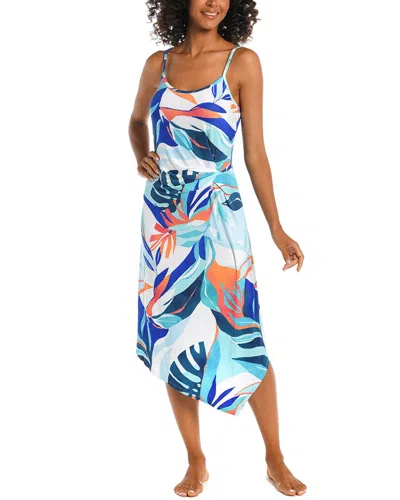 La Blanca Coastal Palms Asymmetrical Draped Midi Dress In Ice Blue