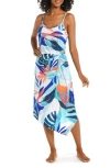 La Blanca Coastal Palms Asymmetrical Draped Midi Dress In Ice Blue
