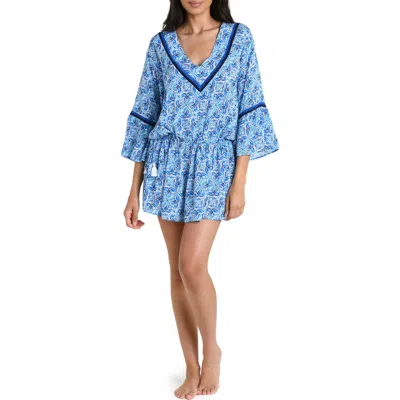 La Blanca Costa Azul Bell Sleeve Drawstring Waist Cover-up Tunic In Blue