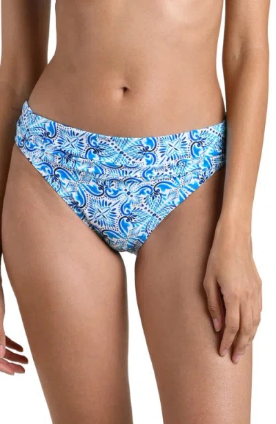 La Blanca Costa Azul Sash Shirred Hipster Bikini Bottoms In Blue
