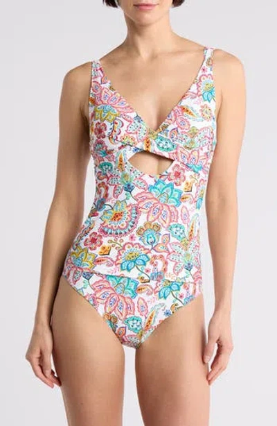 La Blanca Cross Front Keyhole Cutout One-piece Swimsuit In White Multi