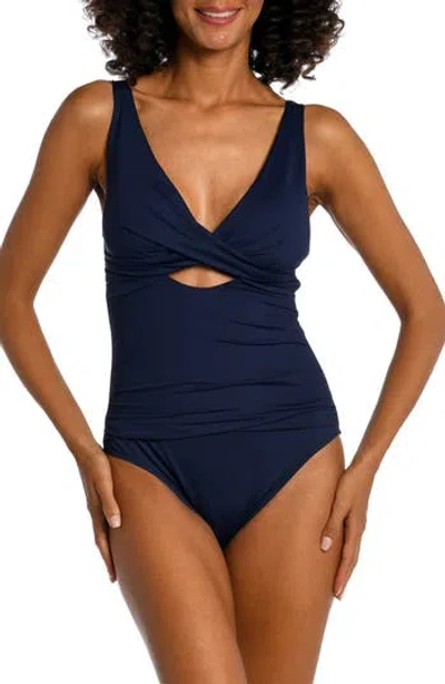 La Blanca Cross Front Keyhole One-piece Swimsuit In Indigo