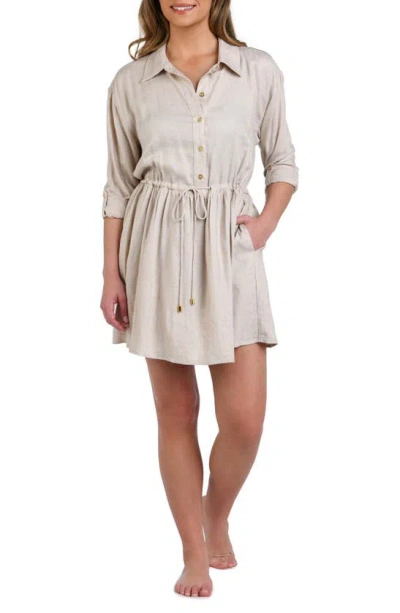 La Blanca Delphine Cover-up Shirtdress In Taupe