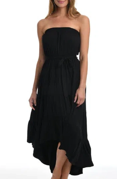La Blanca Draped Strapless Tie Waist Cover-up Dress In Black