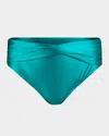 La Blanca Earth Goddess Mid-waist Twist-front Bikini Bottoms In Teal