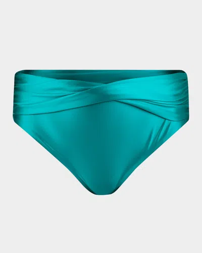 La Blanca Earth Goddess Mid-waist Twist-front Bikini Bottoms In Teal