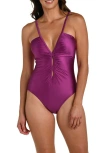 La Blanca Earth Lace-up One-piece Swimsuit In Purple