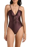 La Blanca Earth Lace-up Underwire One-piece Swimsuit In Purple