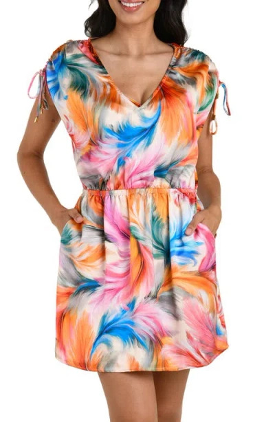 La Blanca Feathered Impression Cover-up Sundress In Multi