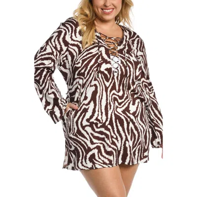 La Blanca Fierce Lace Up Tunic In Brown