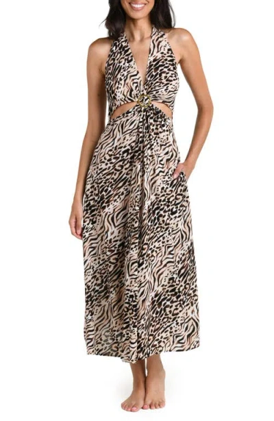La Blanca Fierce Territory Cutout Halter Neck Swim Cover-up Dress In Brown