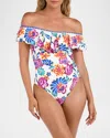 La Blanca Paradiso Ruffle Off The Shoulder One-piece Swimsuit In Multi
