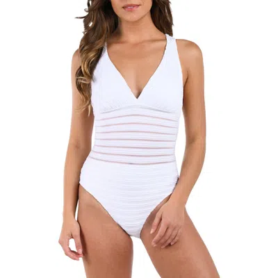 La Blanca Fluid Lines Cross Back One-piece Swimsuit In White