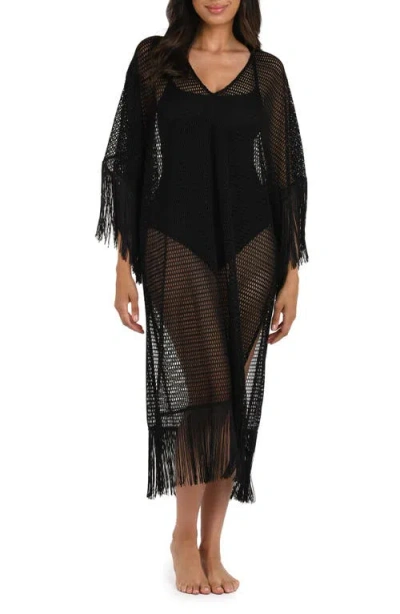 La Blanca Open-knit Crochet Caftan Coverup In Black