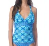 La Blanca Goddess Halter Twist Back Tankini Top In True Blue In Multi