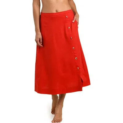 La Blanca Harbor Breeze Midi Cover-up Skirt In Red