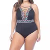 La Blanca High Neck Lace Up One Piece Swimsuit - Plus In Azteca In Blue