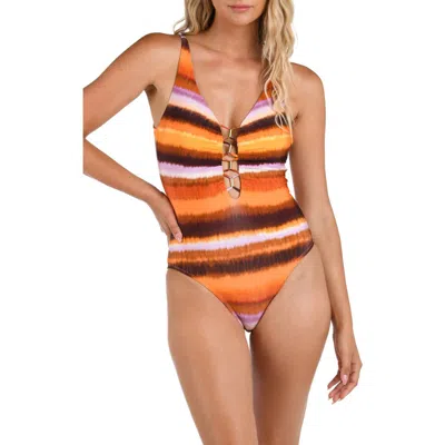 LA BLANCA LA BLANCA HORIZON BEADED LACE-UP ONE-PIECE SWIMSUIT