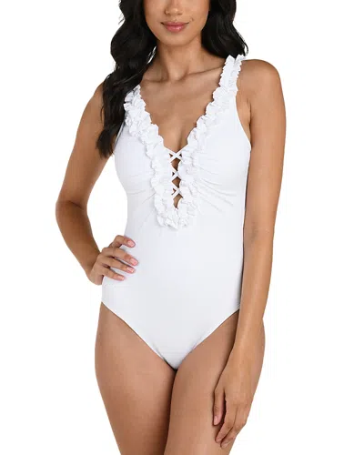 La Blanca Ig Ruffle Plunge Mio Swimsuit In White