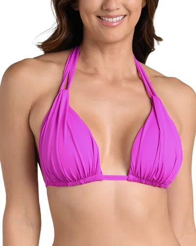 La Blanca Island Gathered Halter Bikini Top In Purple