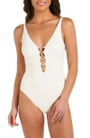 La Blanca Island Goddess Beaded Lace-up One-piece Swimsuit
