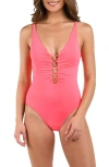 La Blanca Island Goddess Beaded Lace-up One-piece Swimsuit In Coral Reef