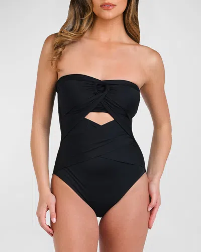 La Blanca Island Goddess Convertible Draped Bandeau One-piece Swimsuit In Black